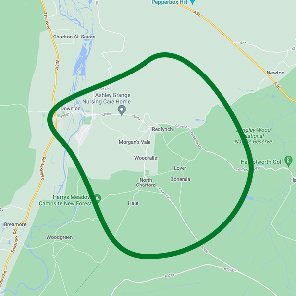 Sarah's catchment area of her home care in Woodfalls services.